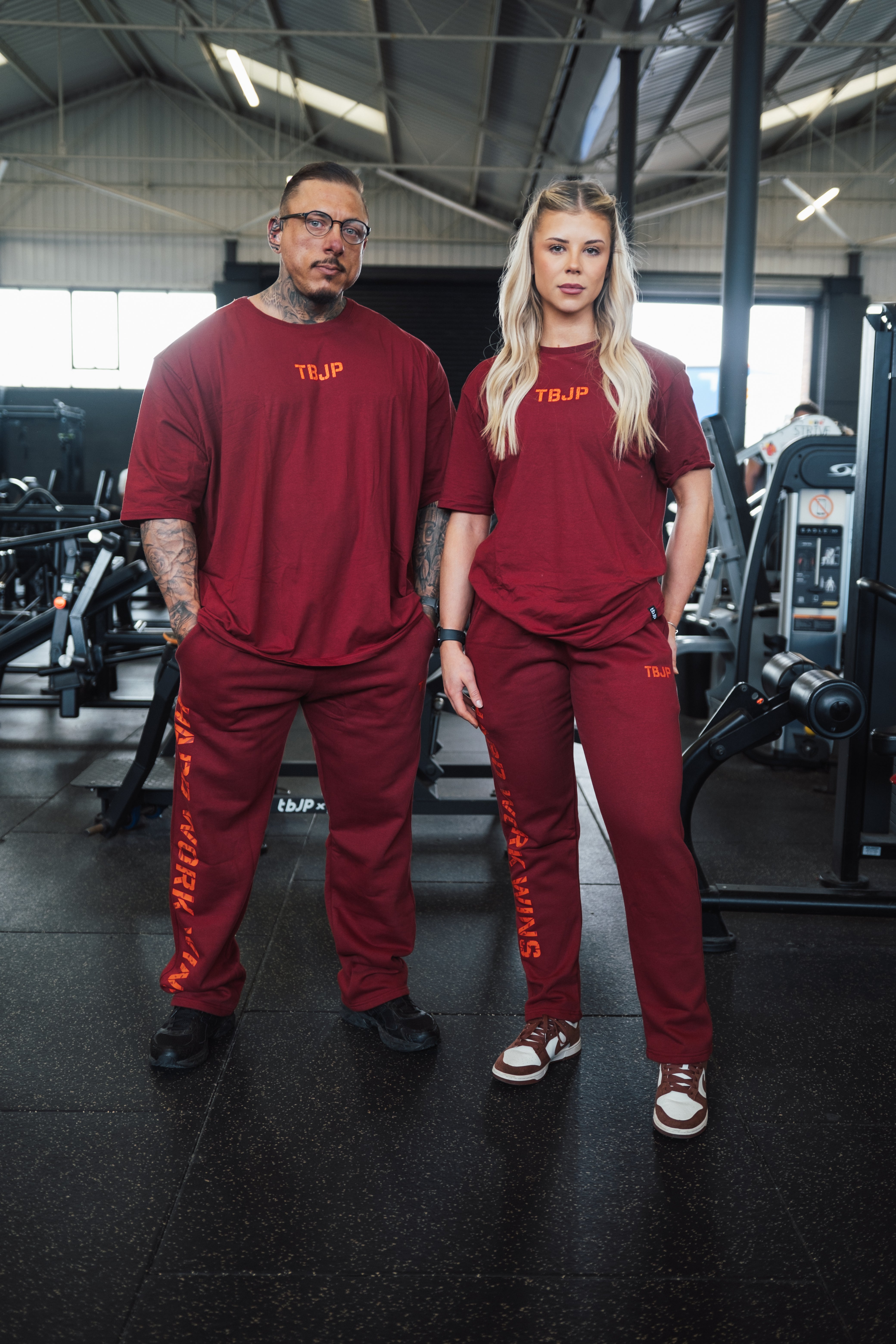 HARD WORK WINS Joggers in Deep Red