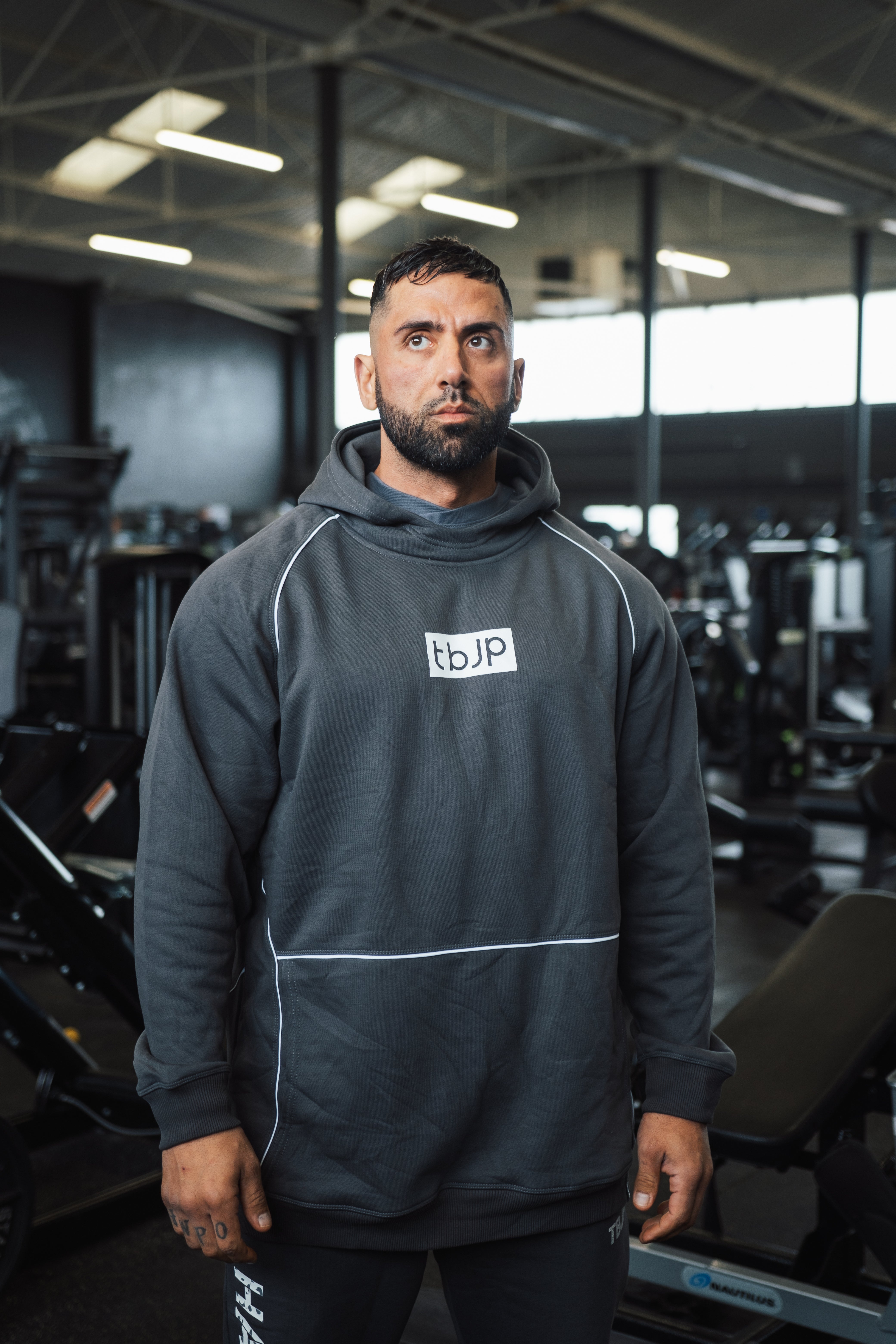 Grey Hoodie with White Piping