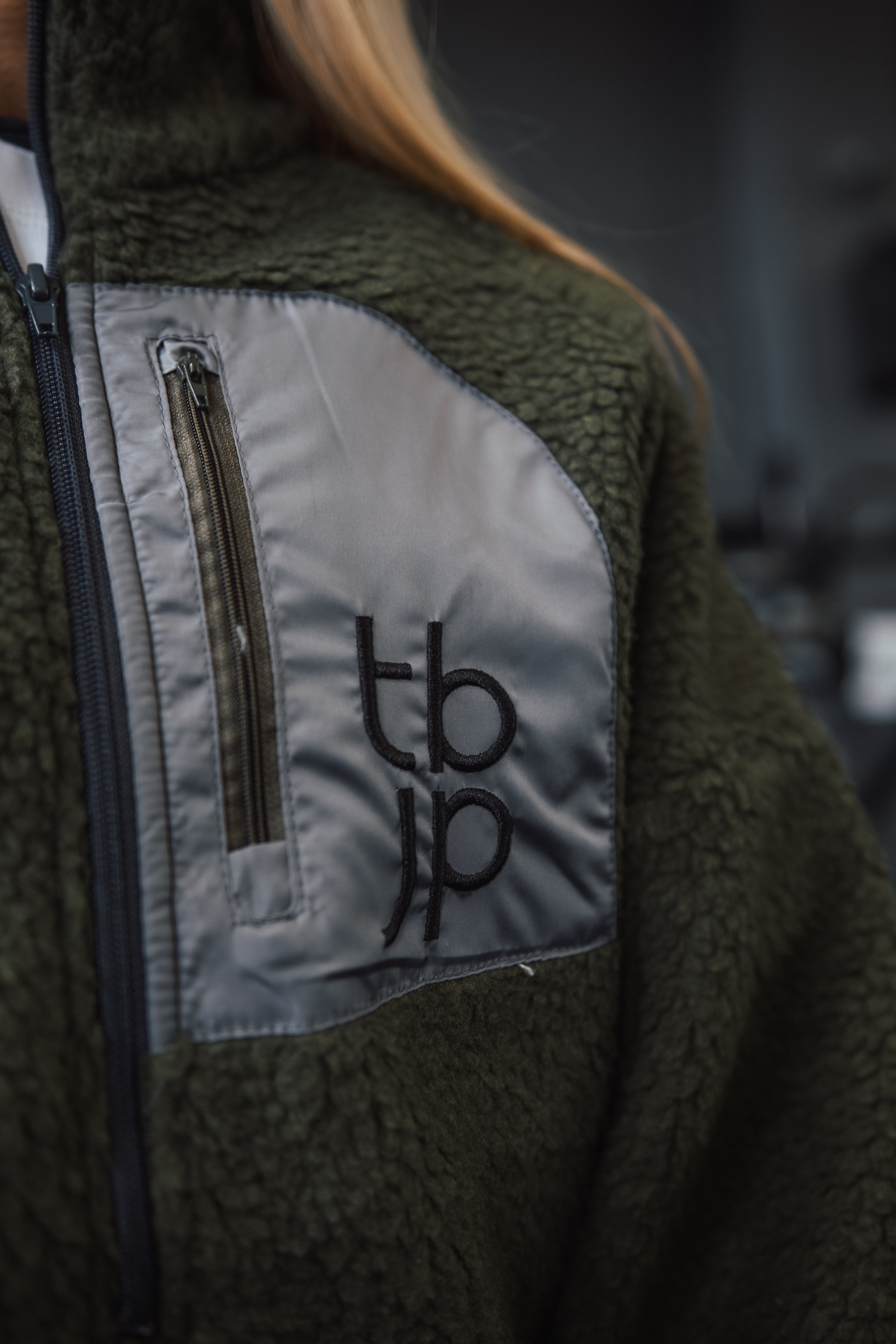 Sherpa Fleece in Taupe with Patch Detail