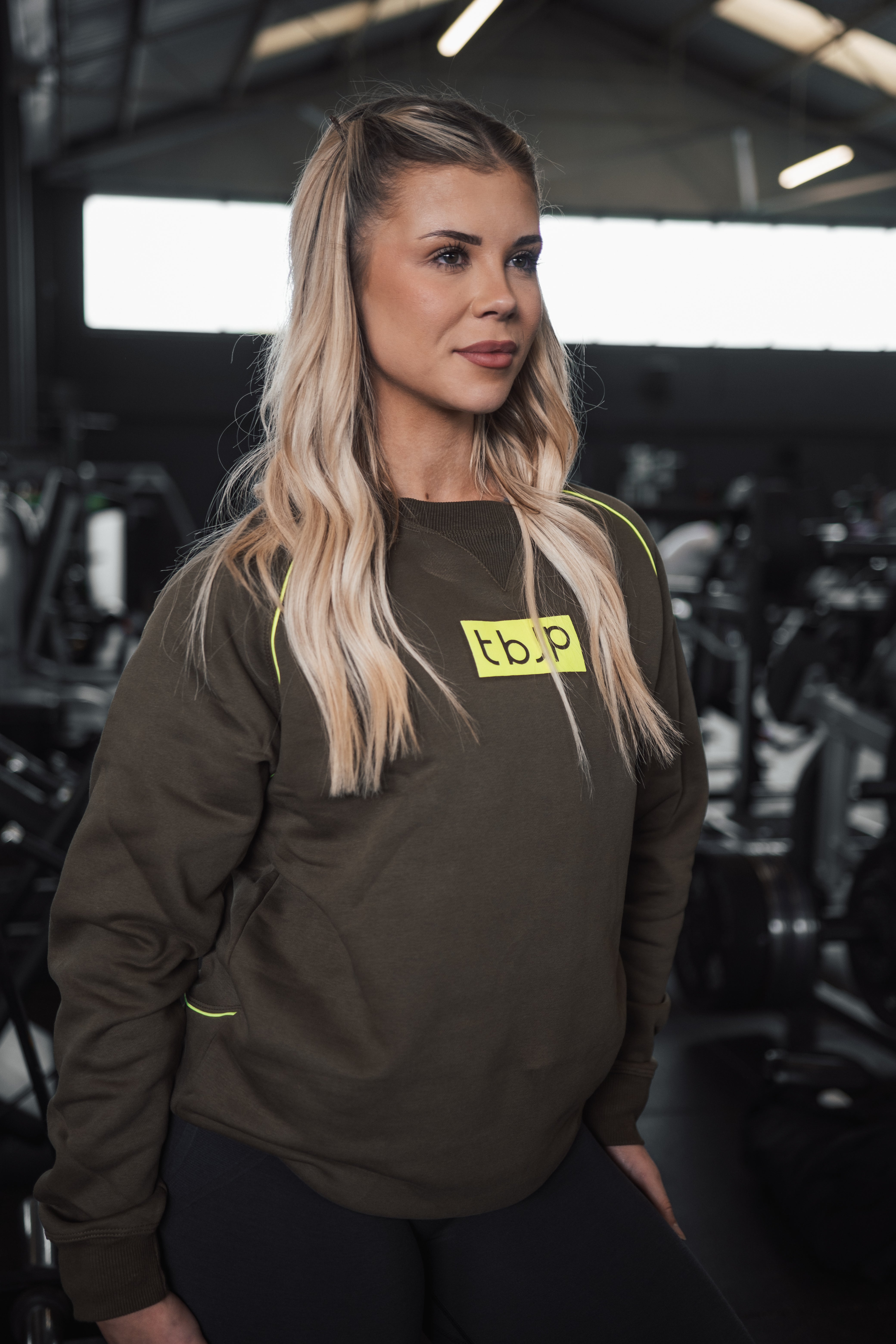 Raglan Sweater in Taupe with Lime Detail