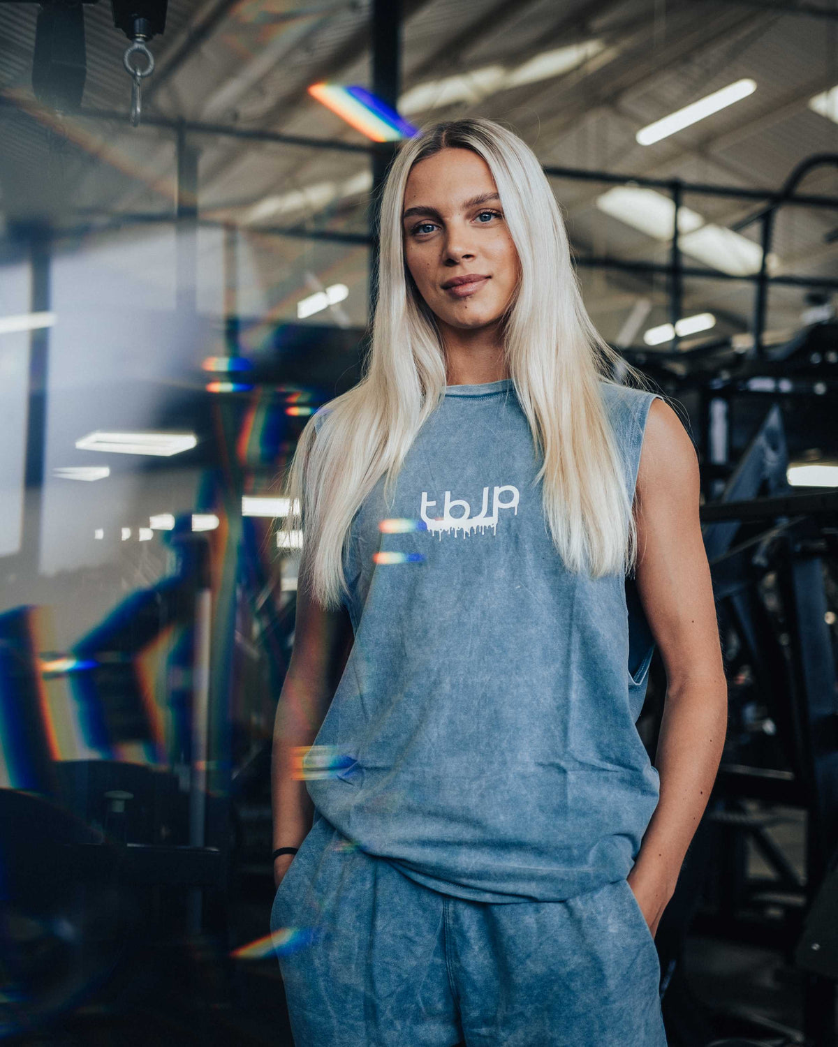 tbJP Drip Logo Vest in Blue Green