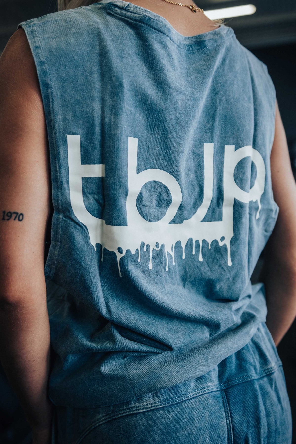 tbJP Drip Logo Vest in Blue Green