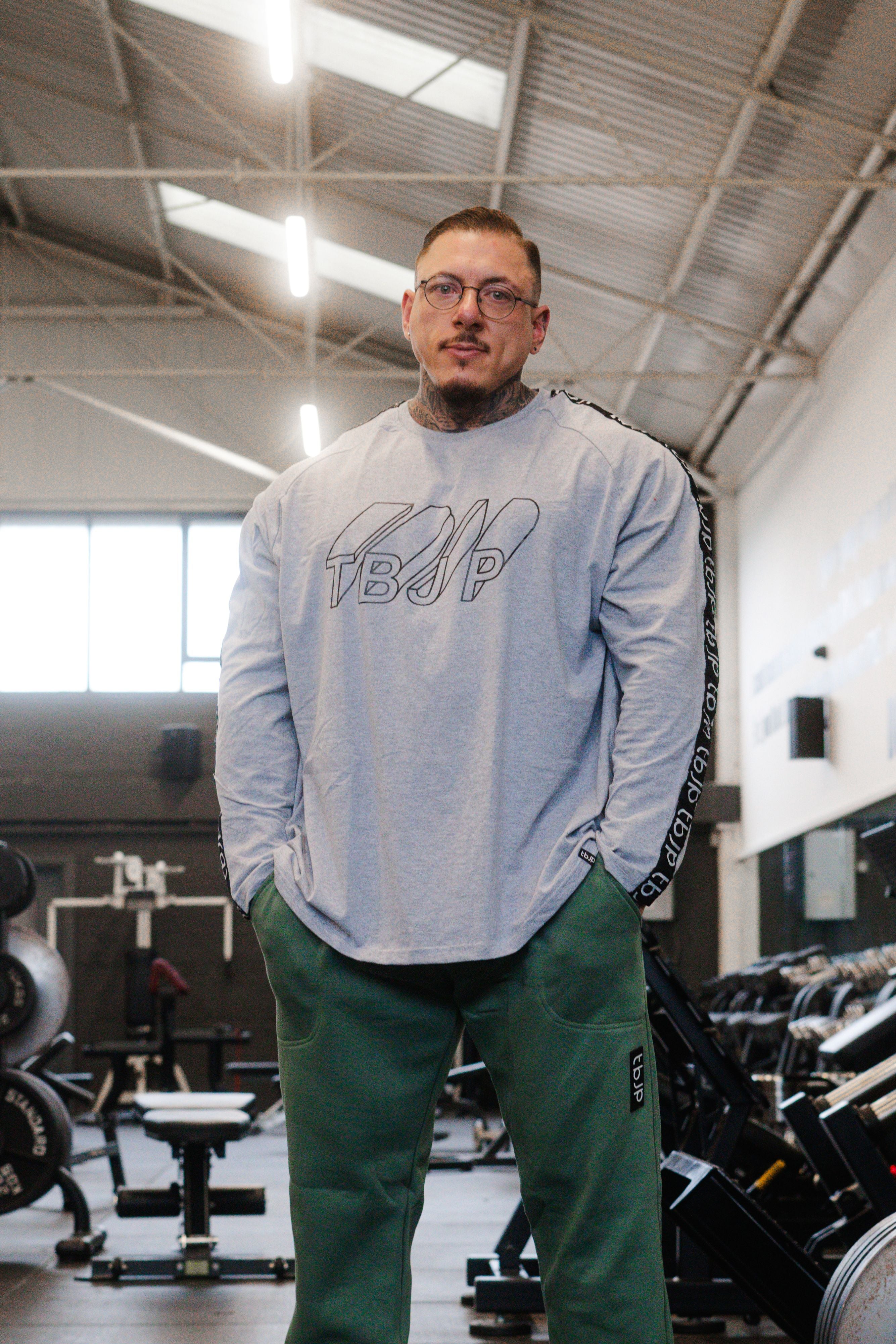 Grey Contrast Design Long Sleeved Top