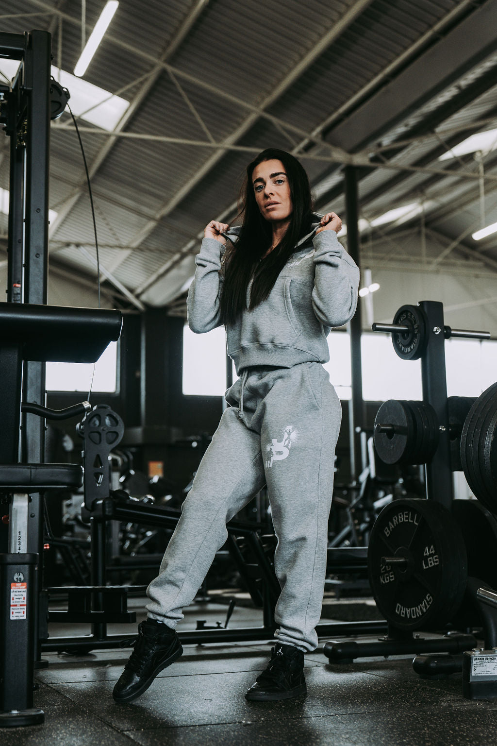 Ladies Cropped Hoodie in Grey