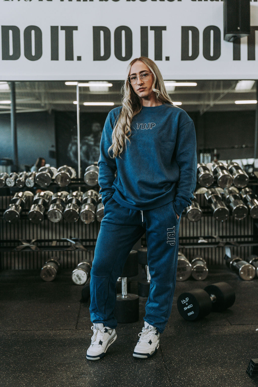 Do The Work Joggers in Acid wash Blue