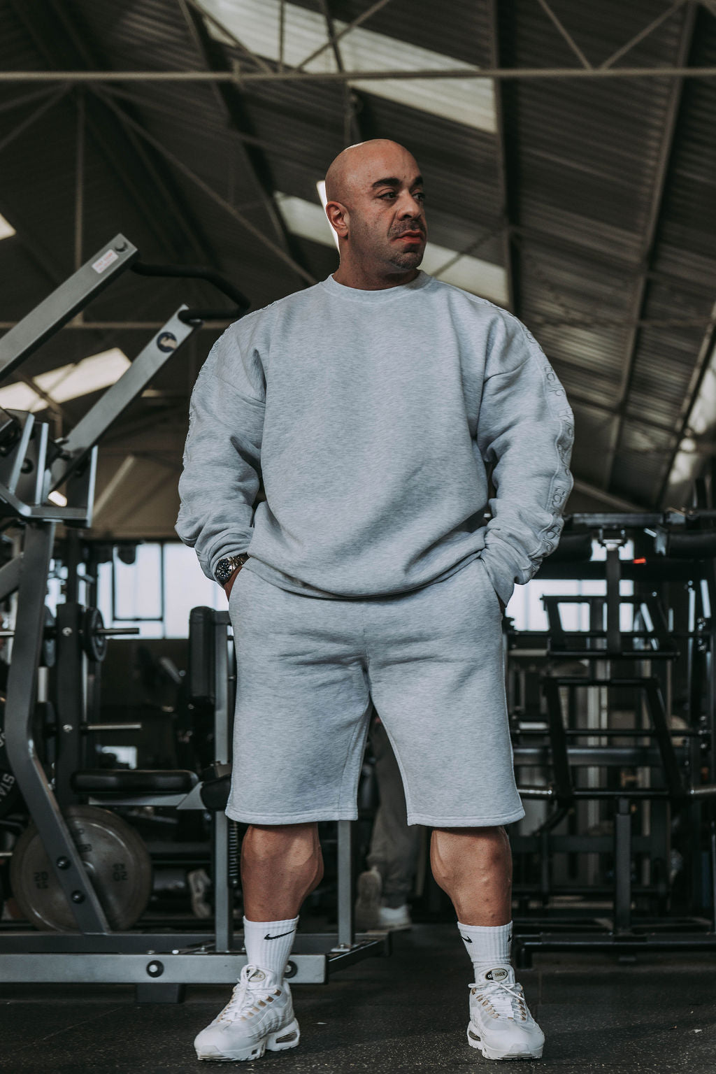 Light Grey Shorts with Stitched Logo Detail