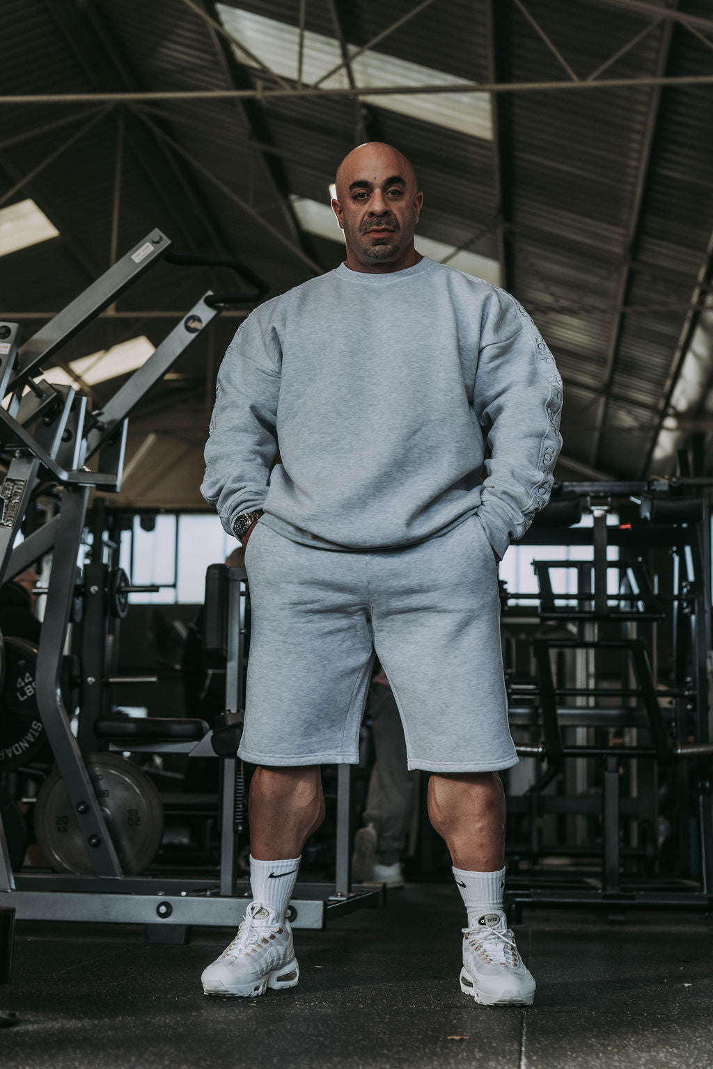 Light Grey Shorts with Stitched Logo Detail