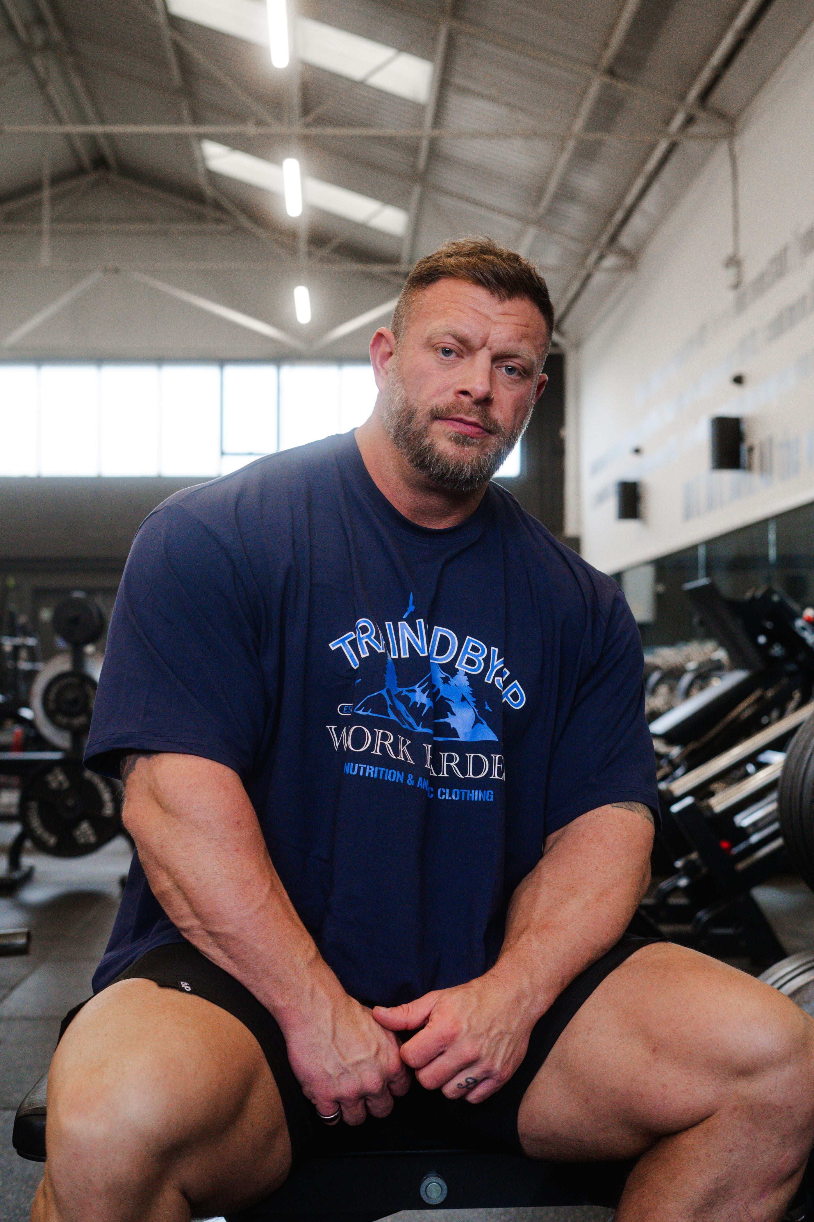 Mountain, Work Harder tee in Blue