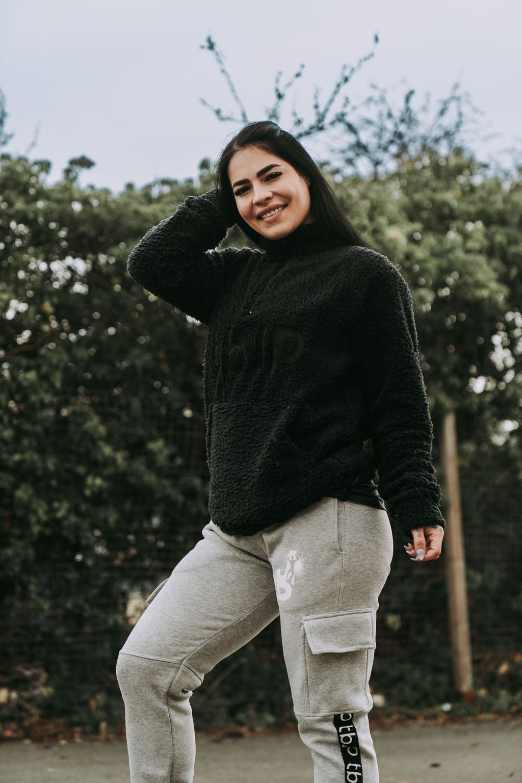 Sherpa Fleece High Neck Jumper in Black