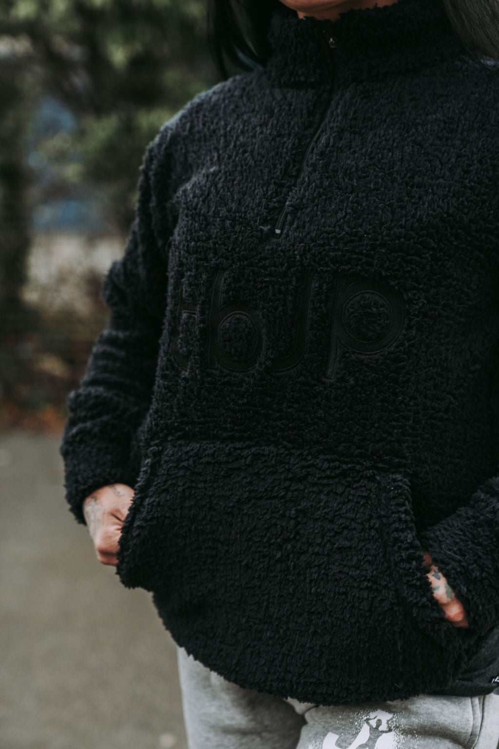 Sherpa Fleece High Neck Jumper in Black