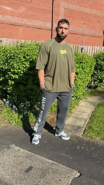 Raglan Tee in Taupe with Lime Detail