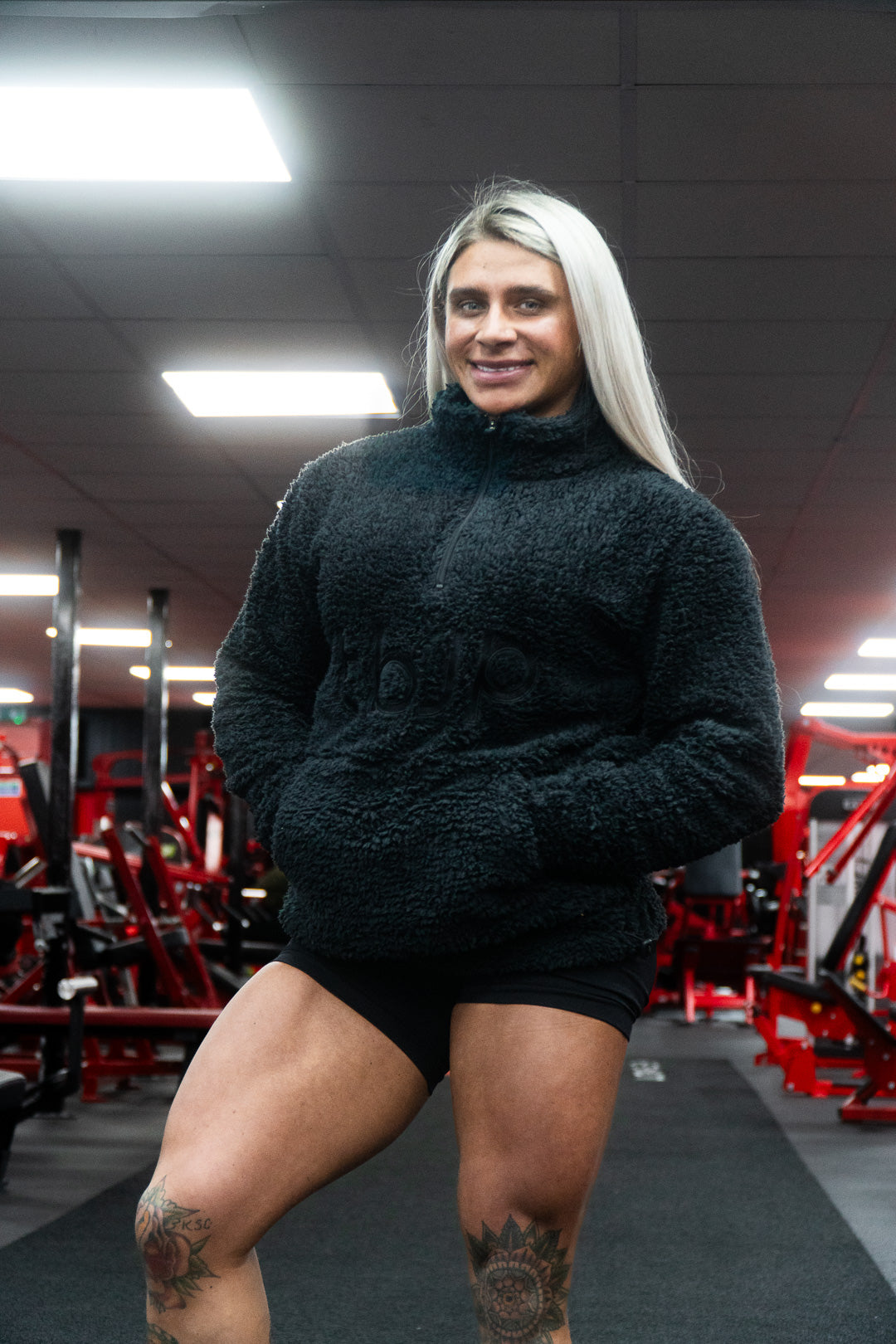 Sherpa Fleece High Neck Jumper in Black