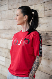 The tbJP Signature Side Stripe Tee in Crimson