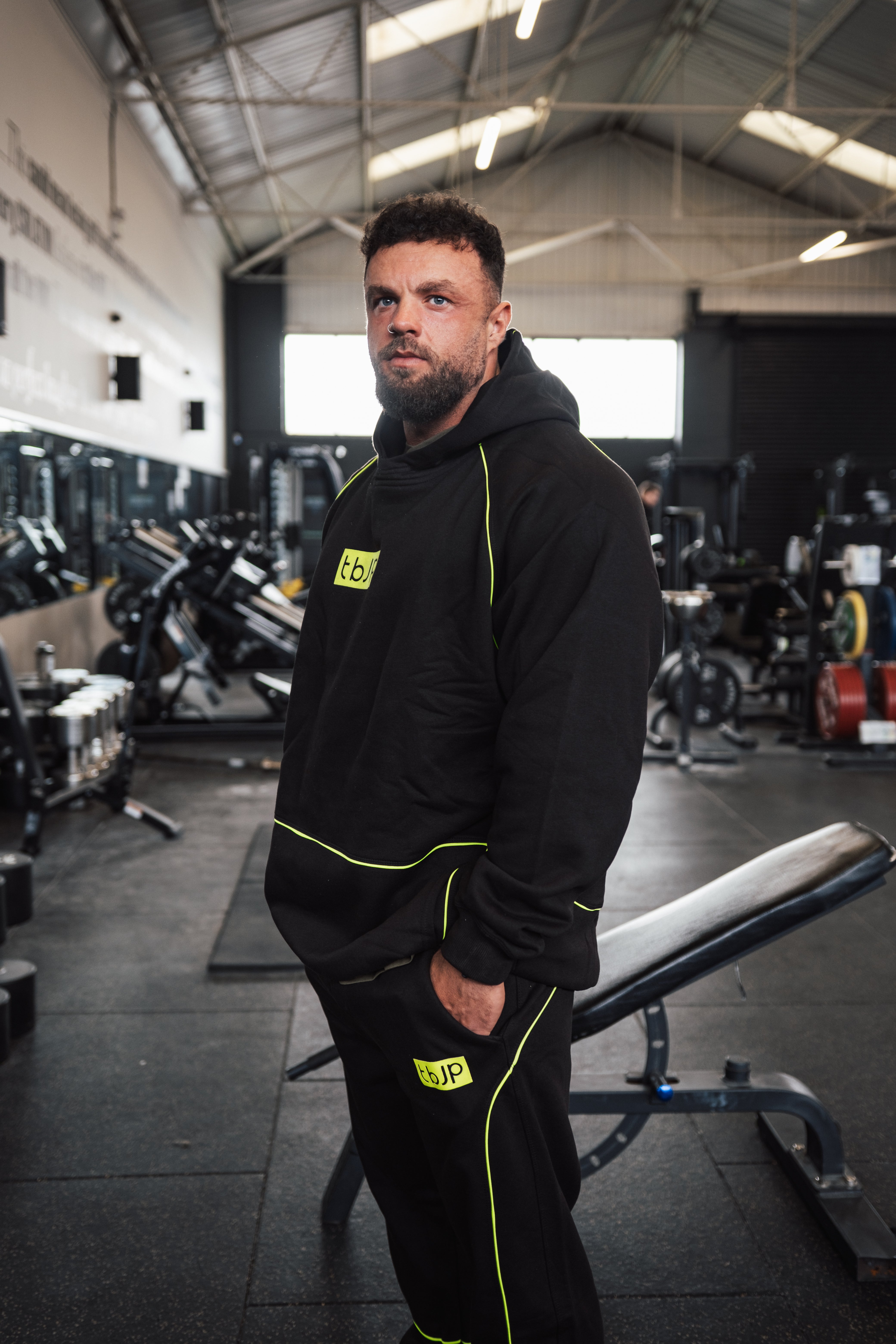 Black Hoodie with Lime Piping