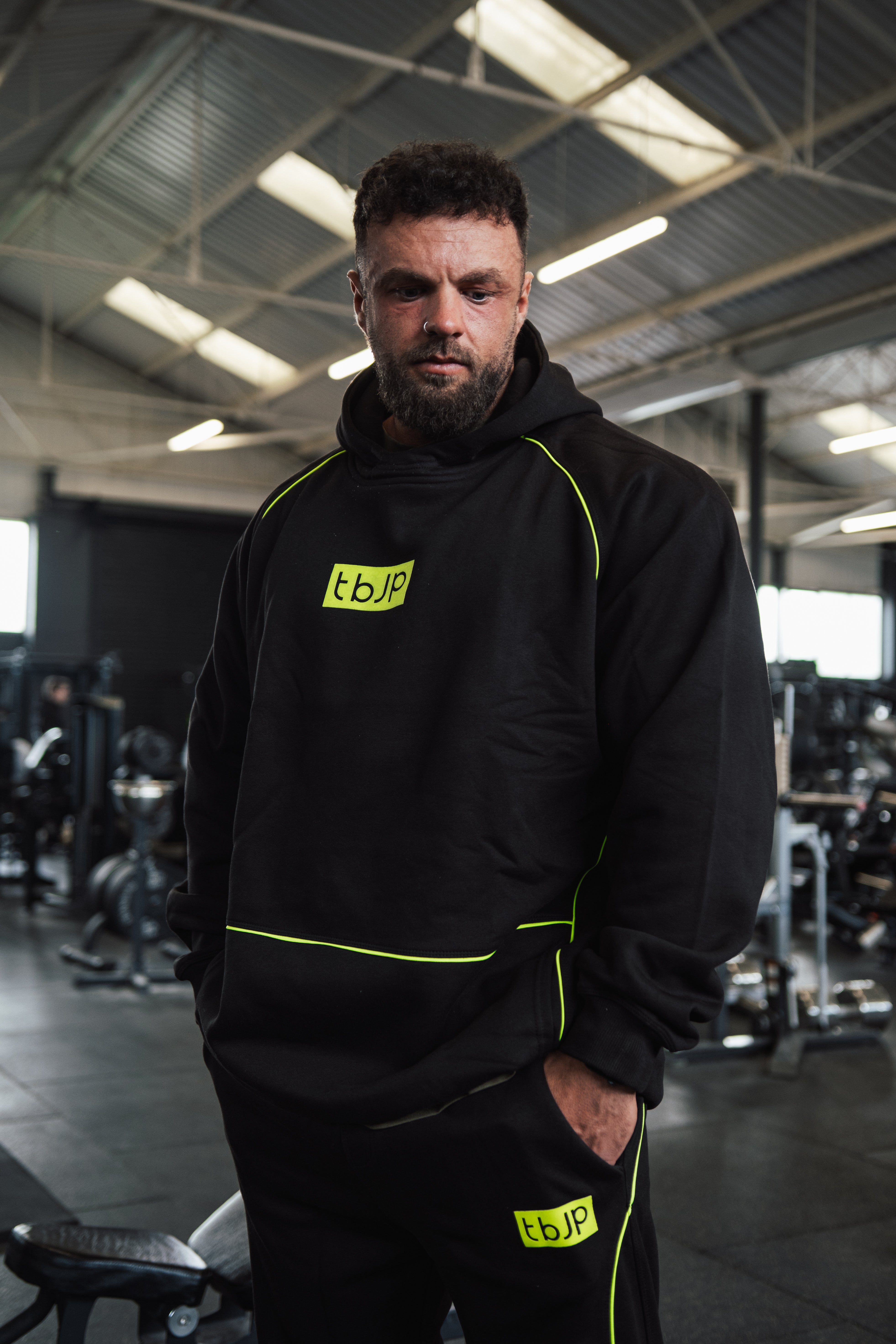 Black Hoodie with Lime Piping