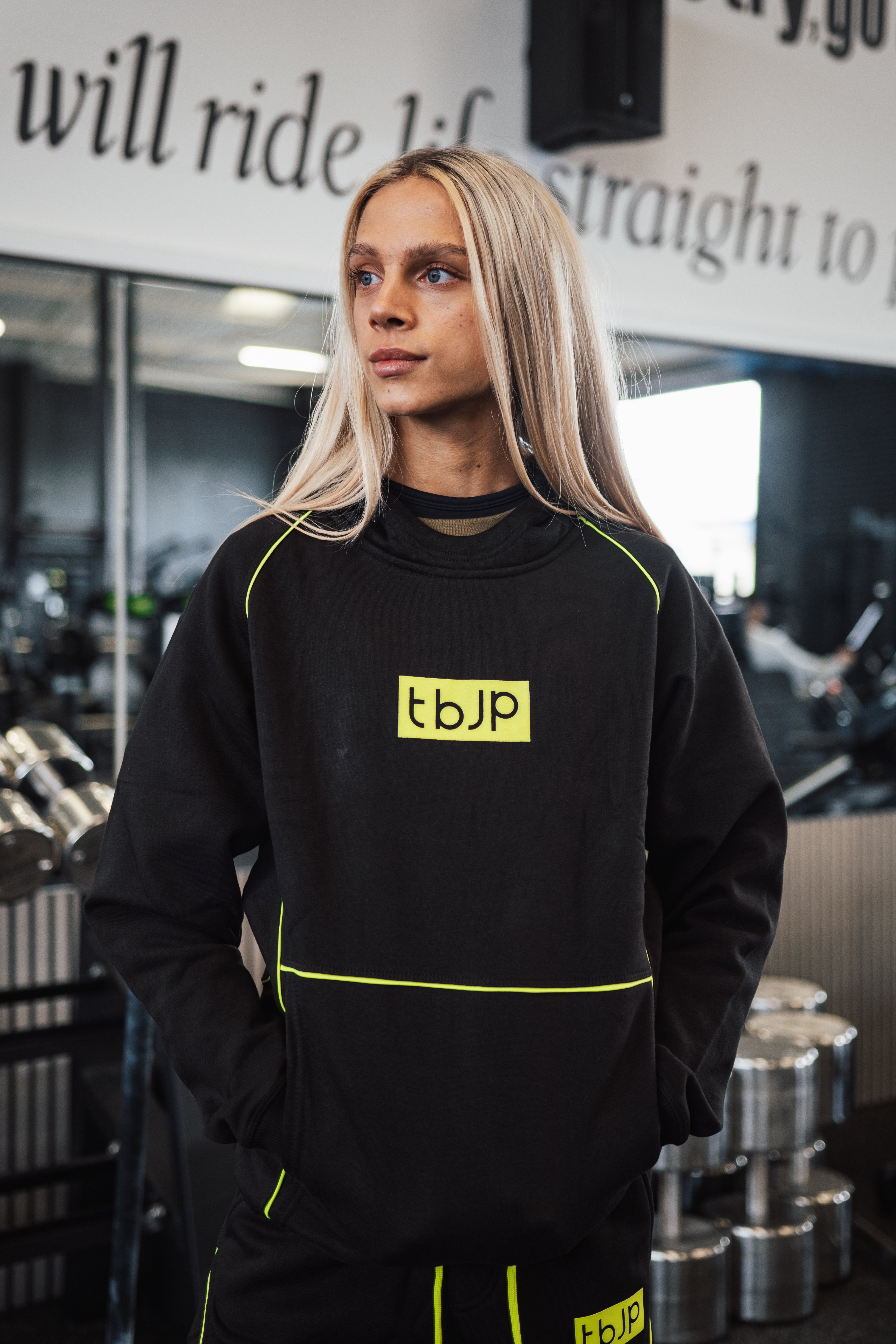 Black Hoodie with Lime Piping