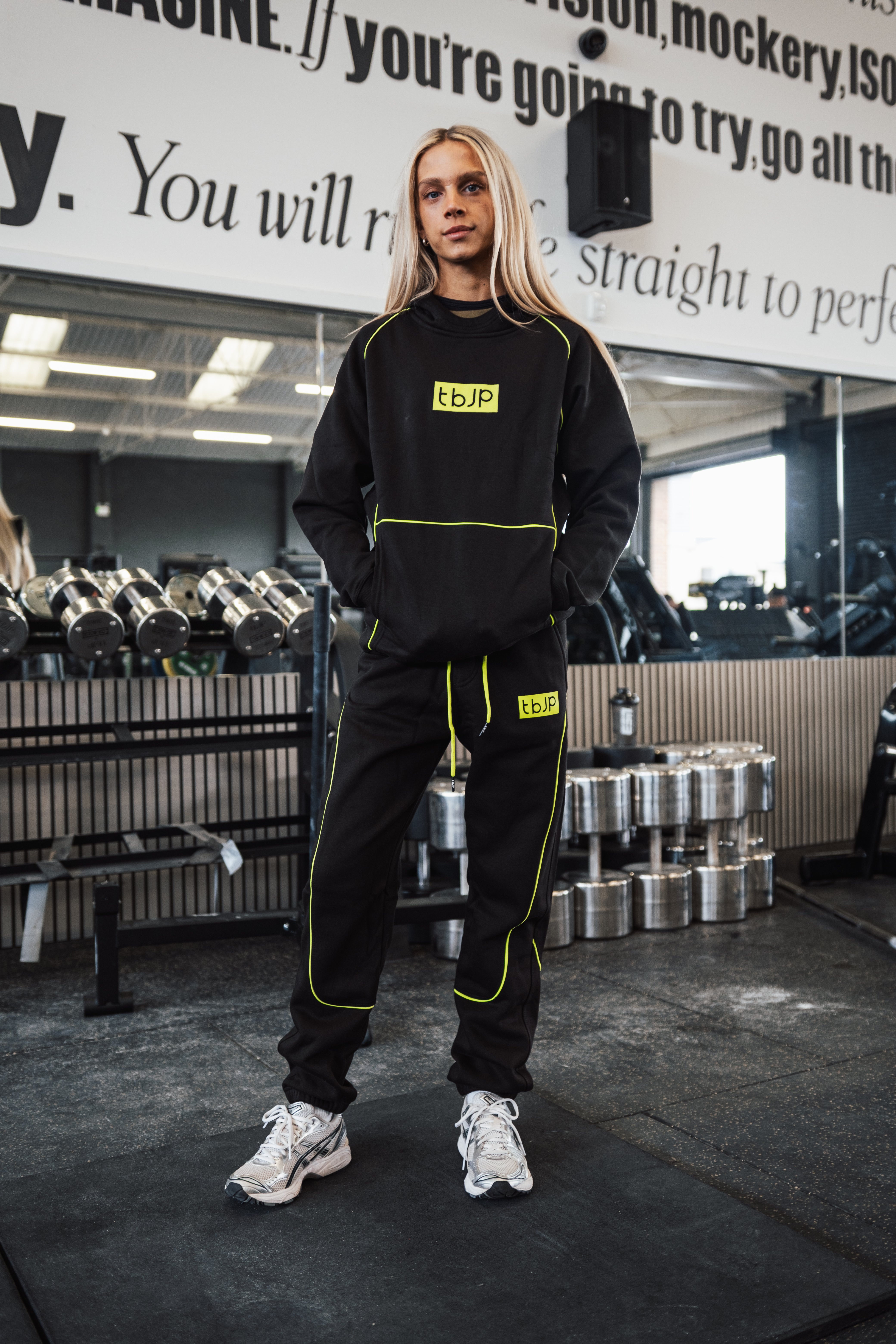 Black Hoodie with Lime Piping