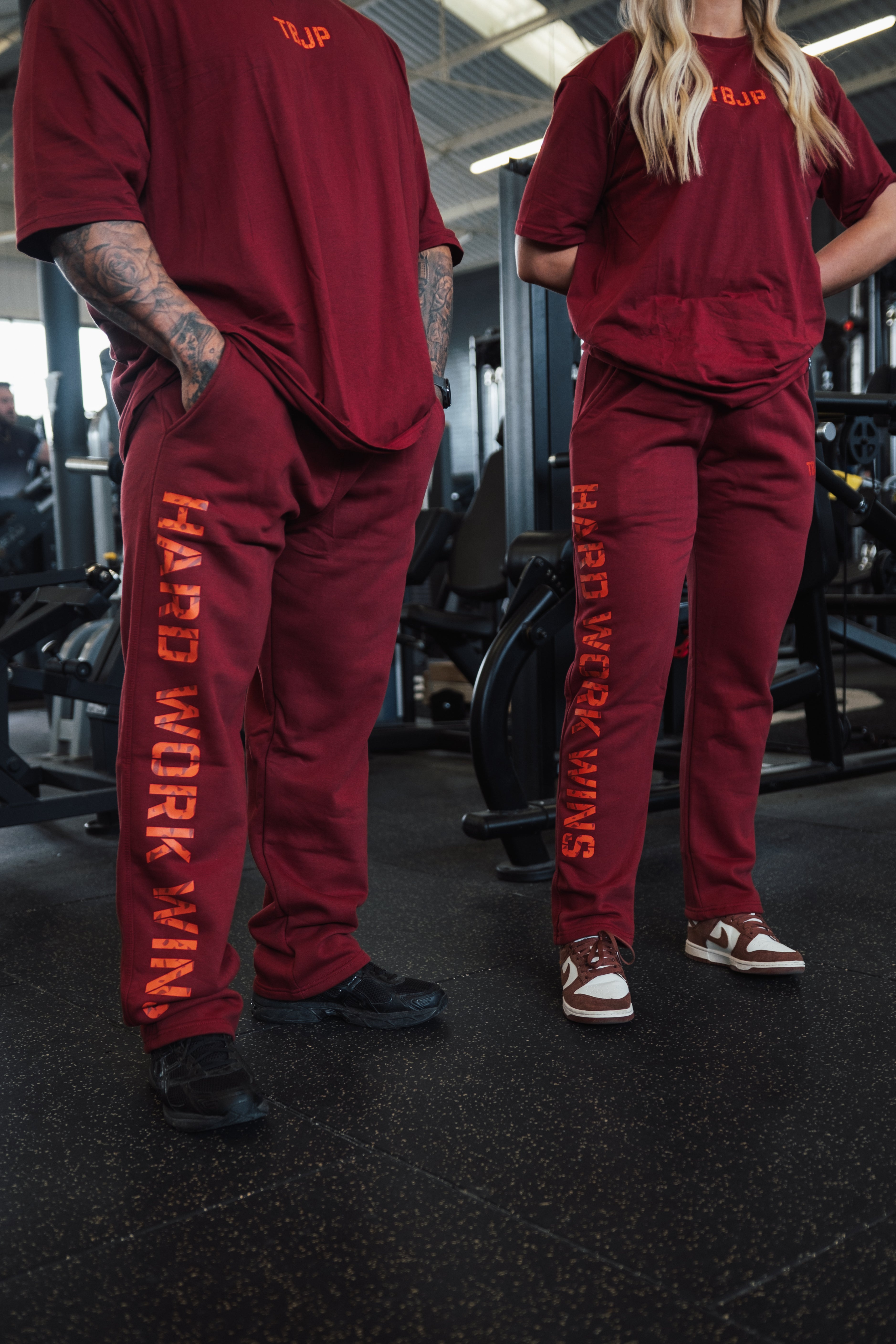 HARD WORK WINS Joggers in Deep Red