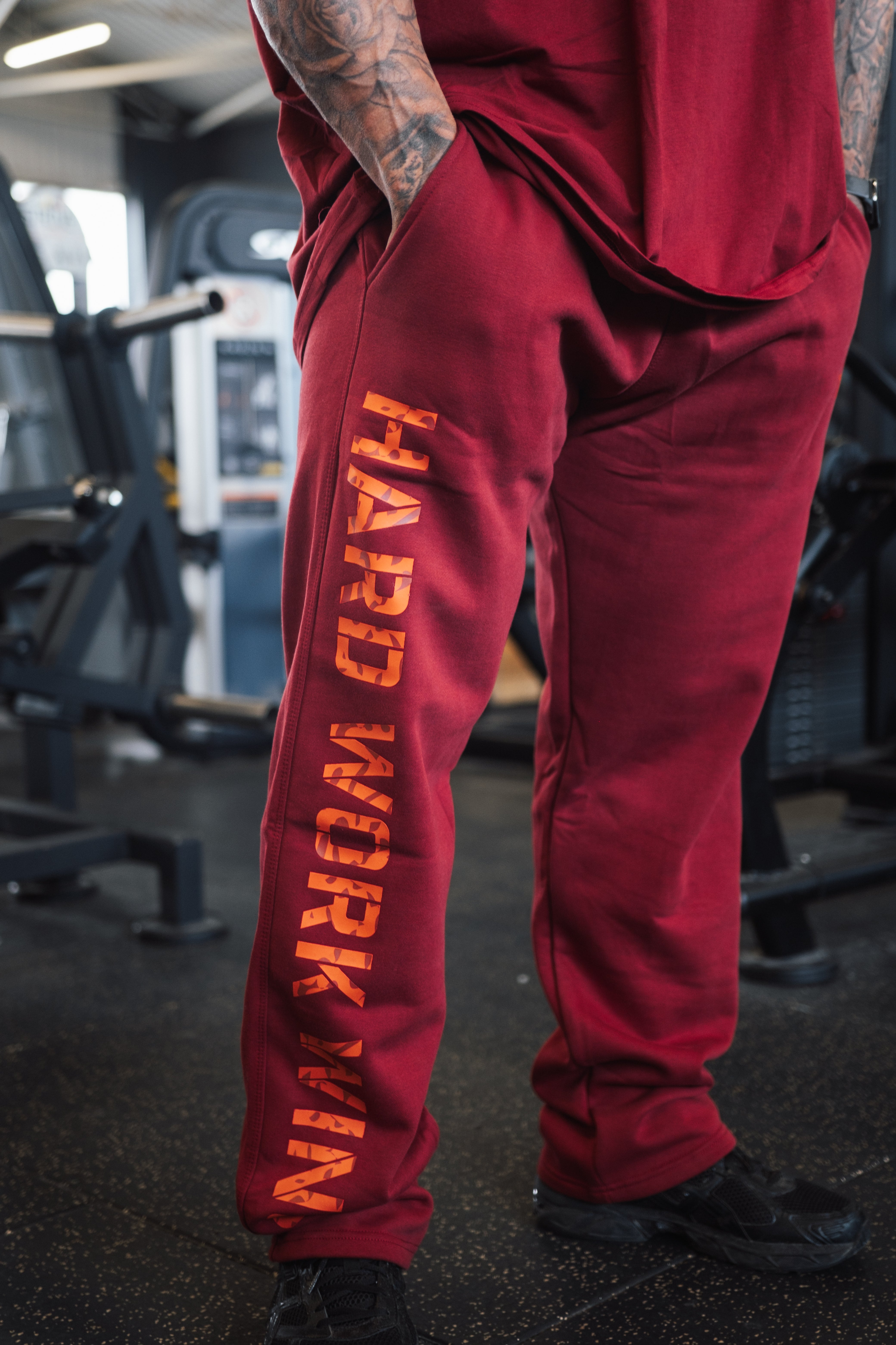 HARD WORK WINS Joggers in Deep Red