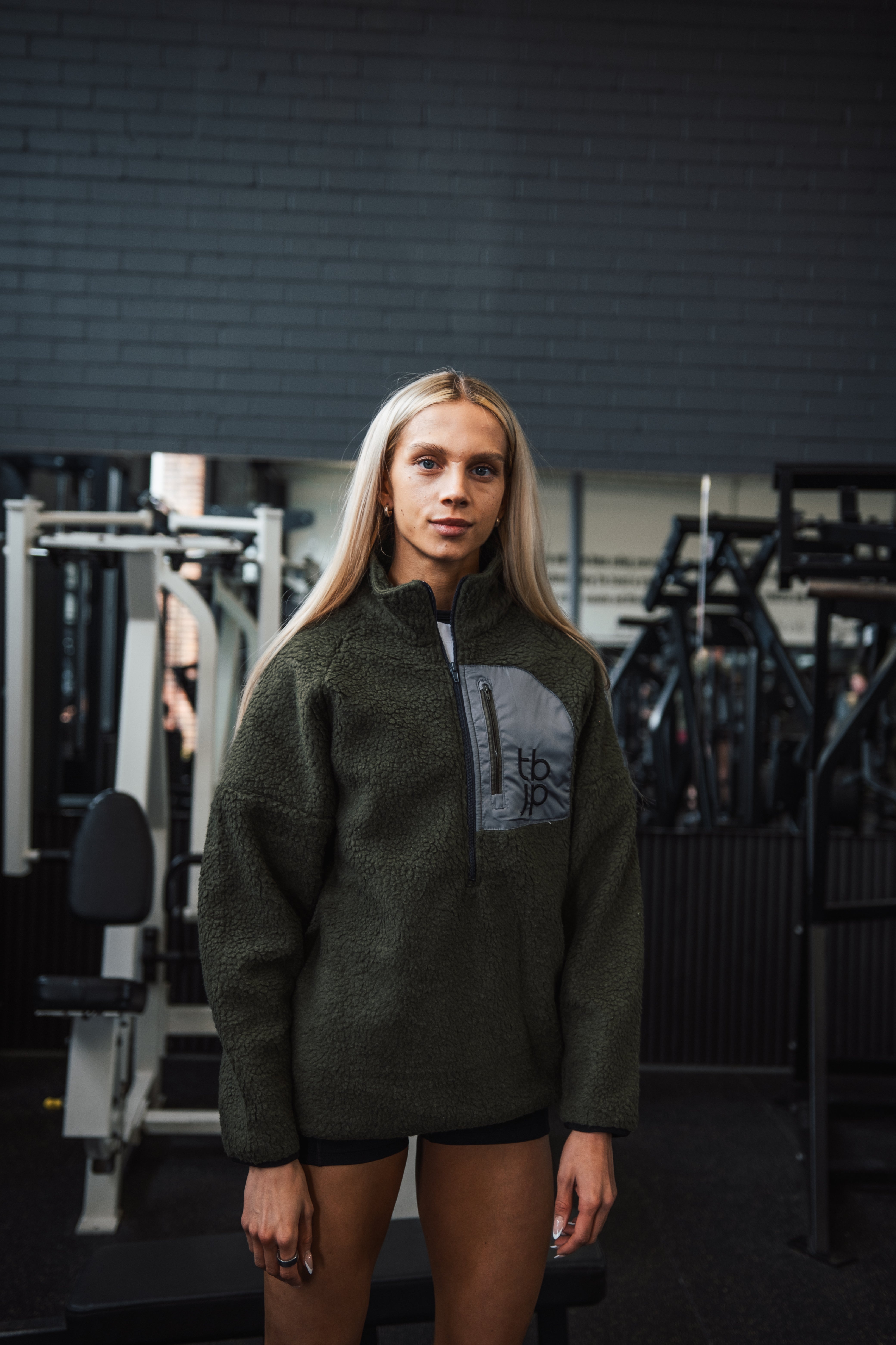 Sherpa Fleece in Taupe with Patch Detail