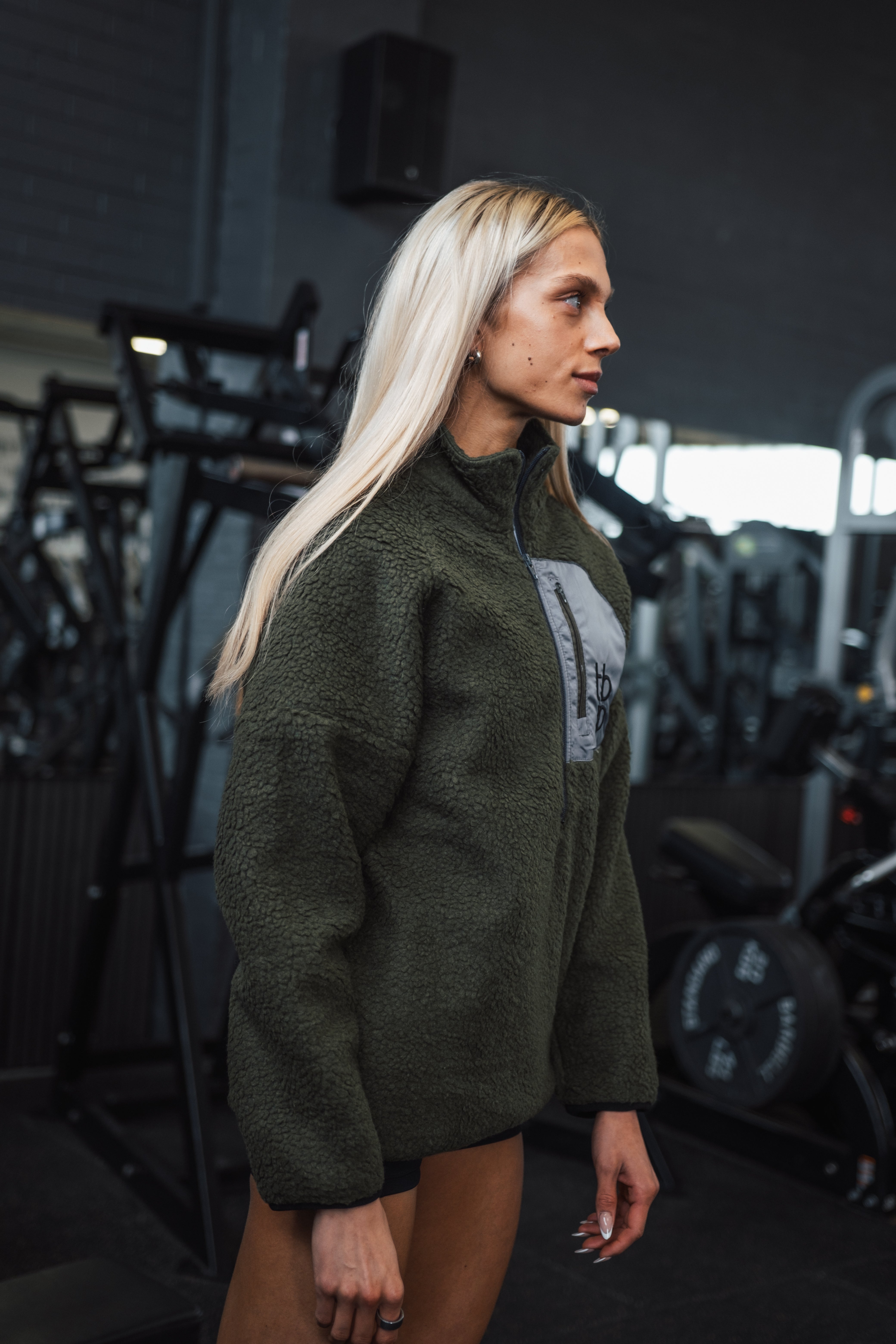 Sherpa Fleece in Taupe with Patch Detail