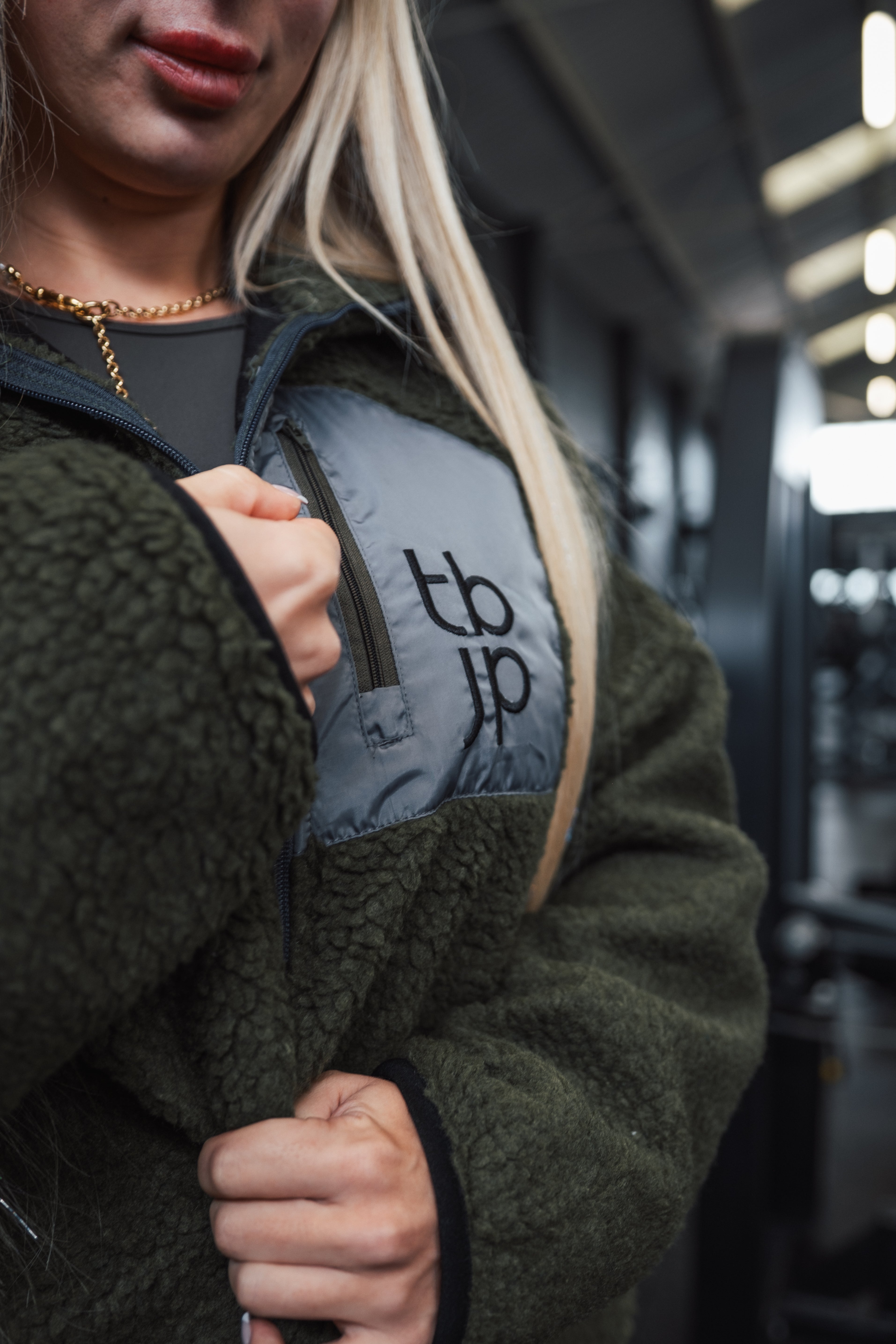 Sherpa Fleece in Taupe with Patch Detail