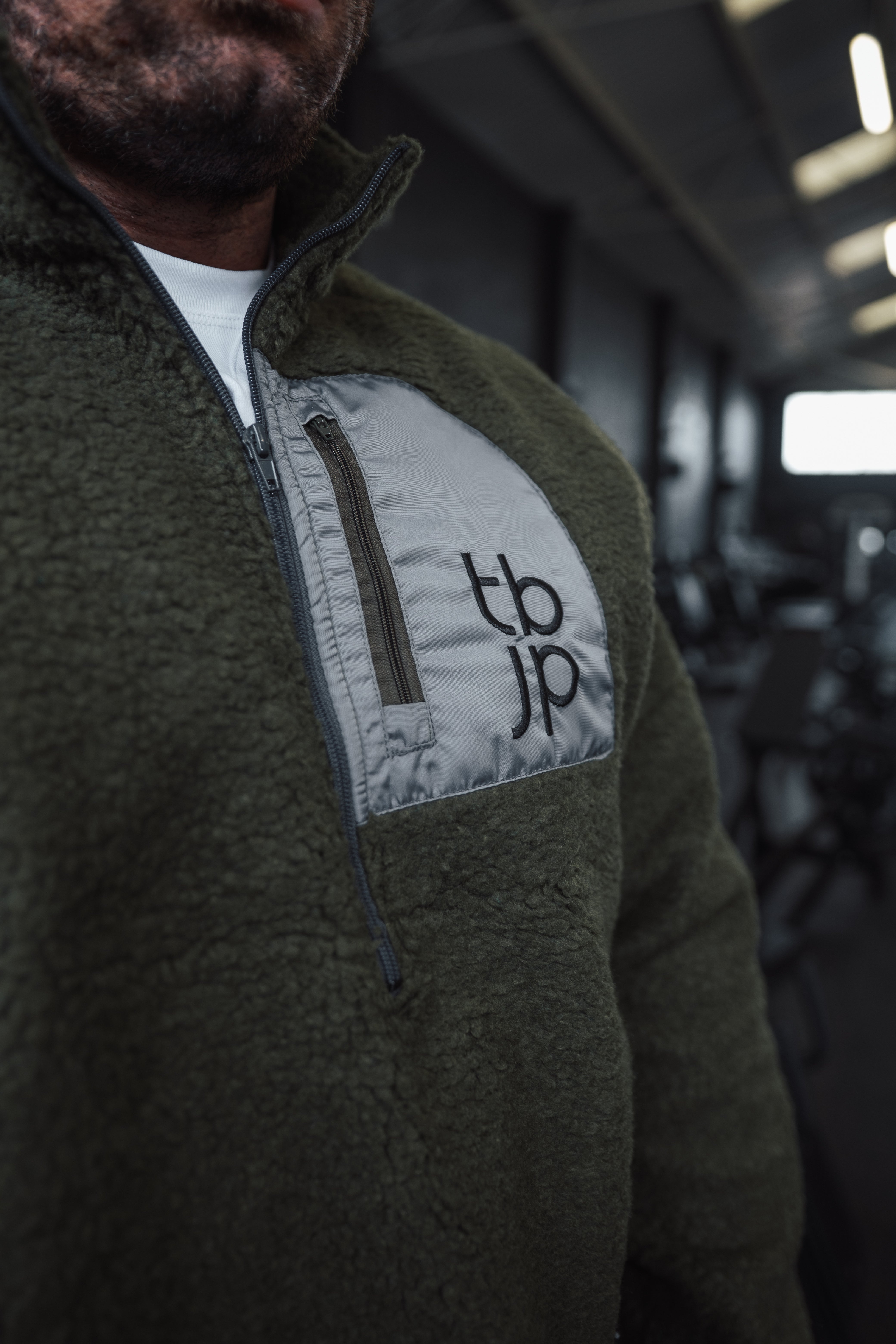 Sherpa Fleece in Taupe with Patch Detail