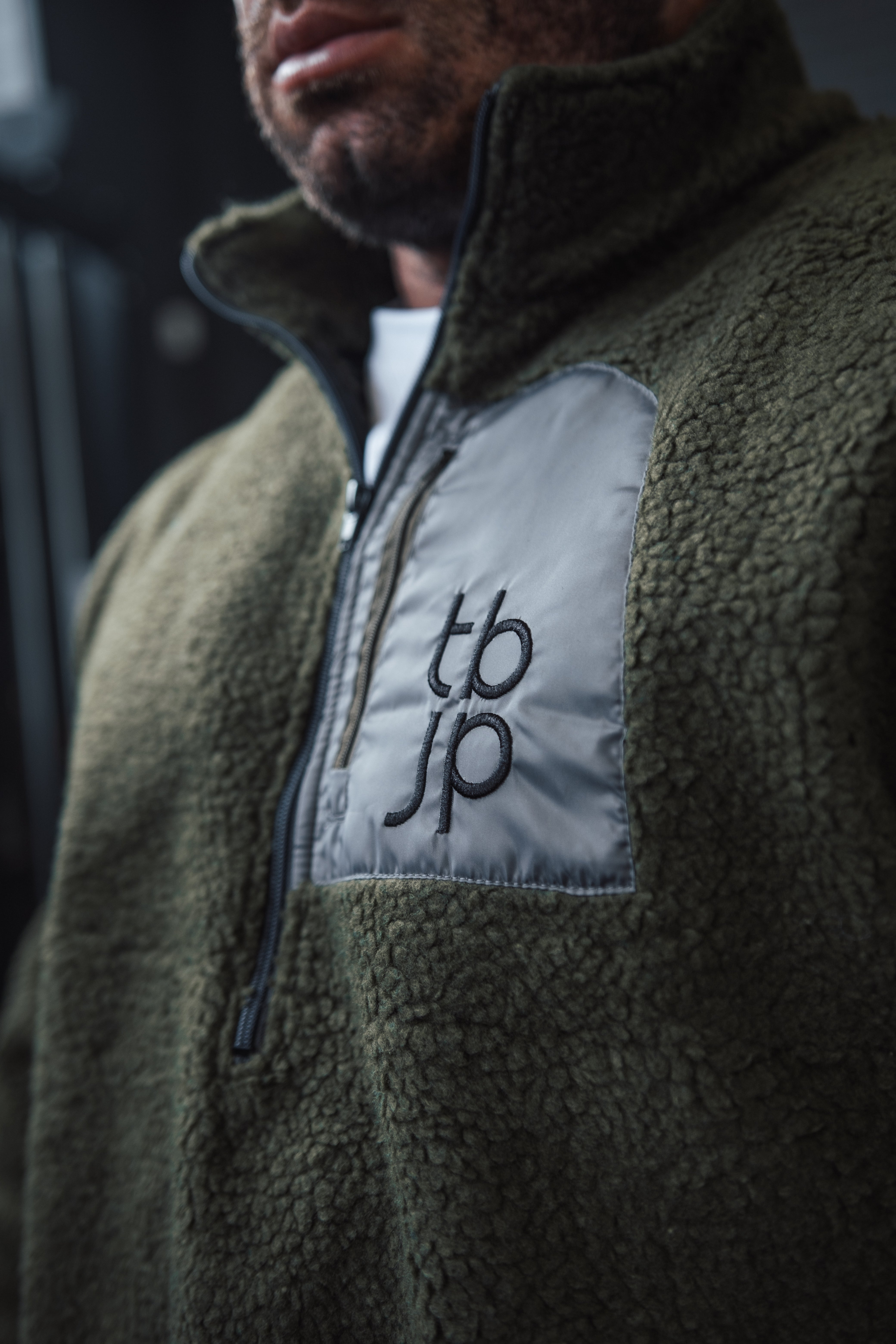 Sherpa Fleece in Taupe with Patch Detail