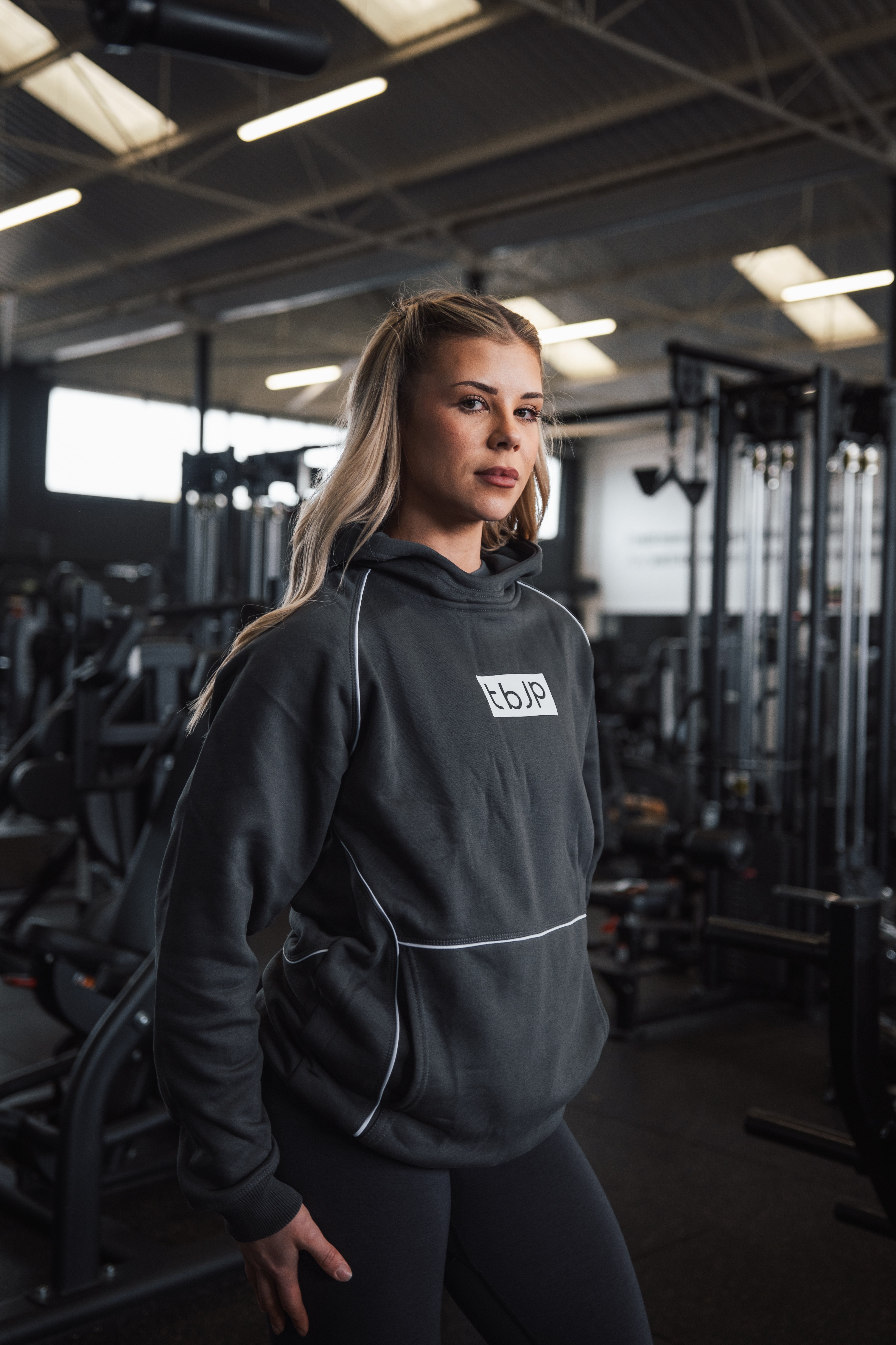 Grey Hoodie with White Piping