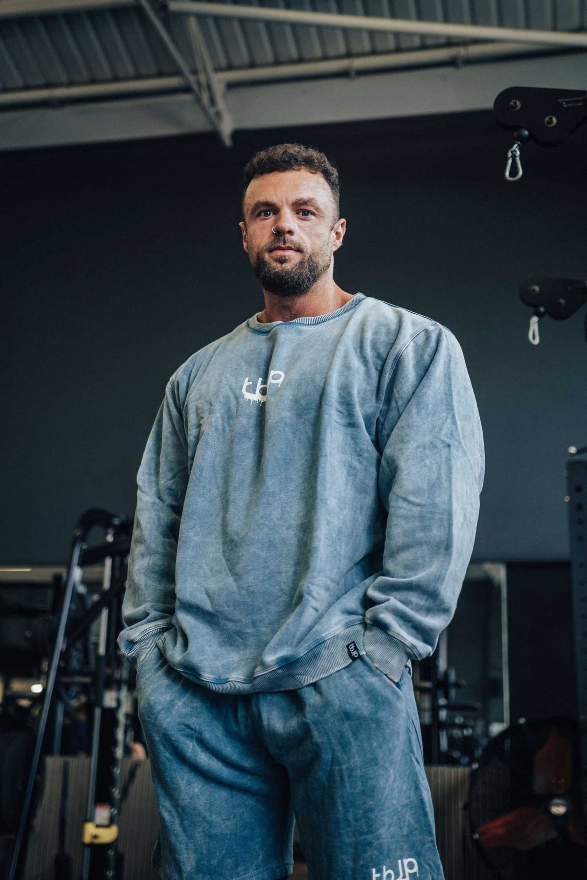 tbJP Drip Logo Sweater in Blue Green with Cream Logo
