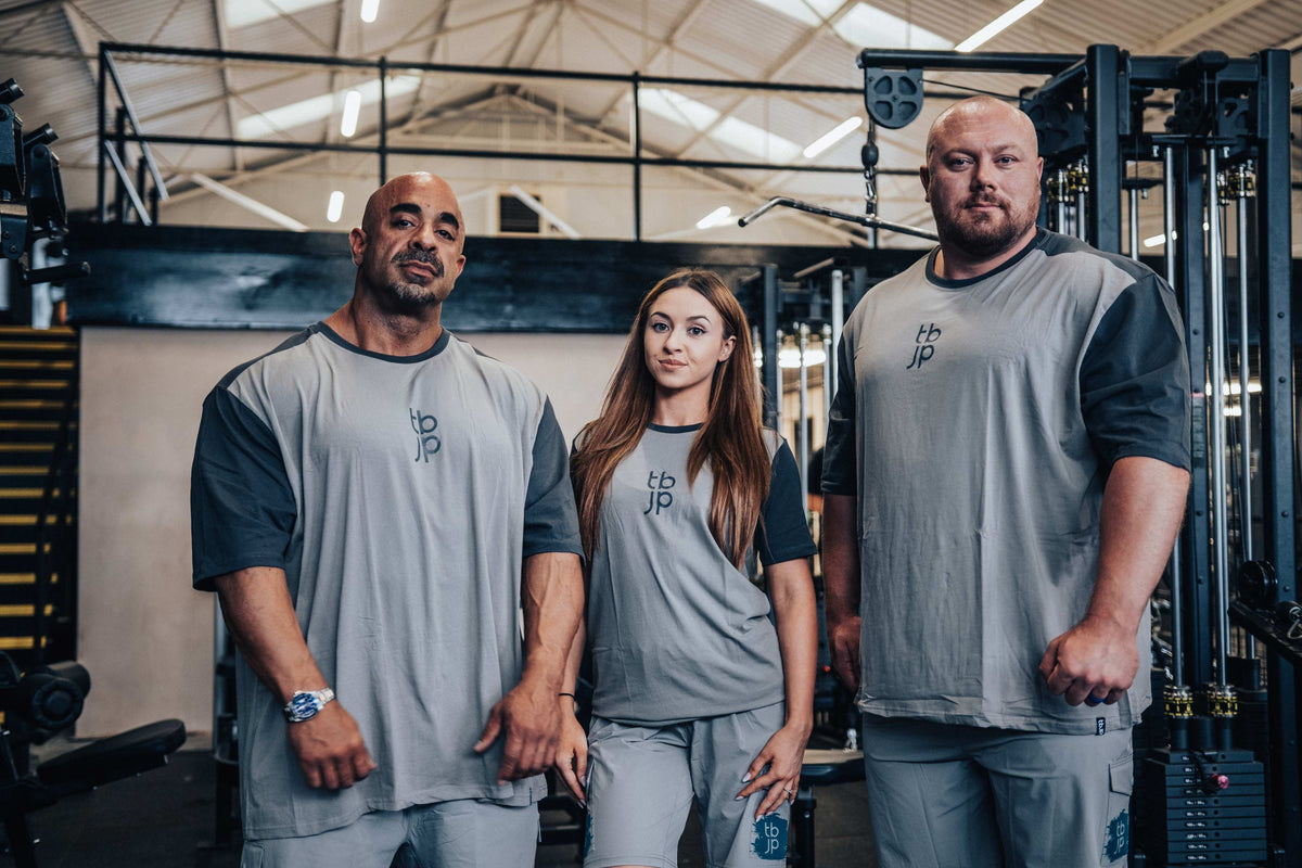 Set In Sleeve Tshirt - Vertical back logo, Grey & Dark Grey