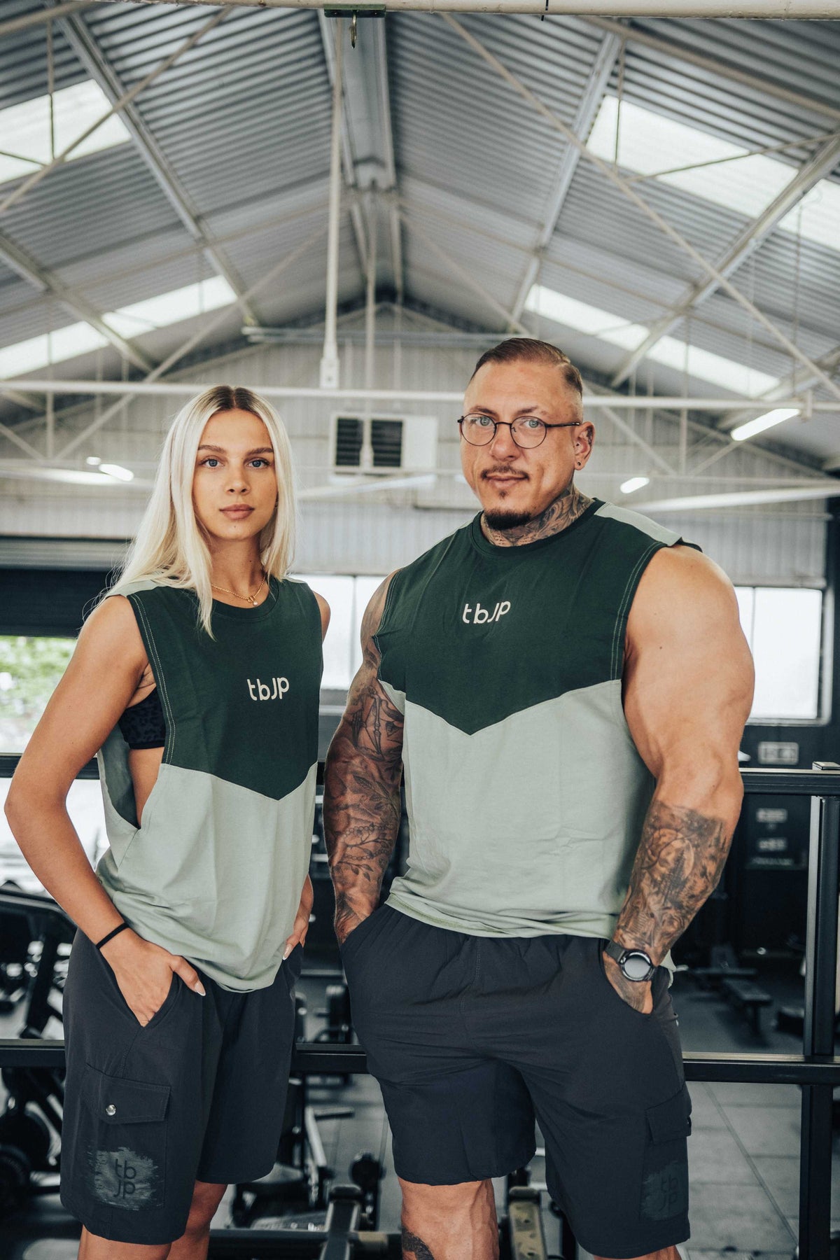 Sleeveless Tshirt Vest with vertical back stripe, in Sage & Pine