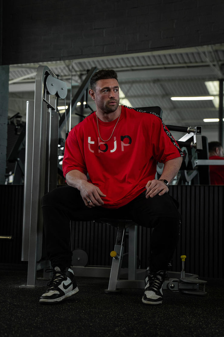 The tbJP Signature Side Stripe Tee in Crimson