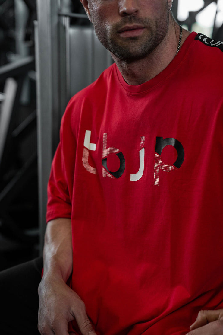 The tbJP Signature Side Stripe Tee in Crimson