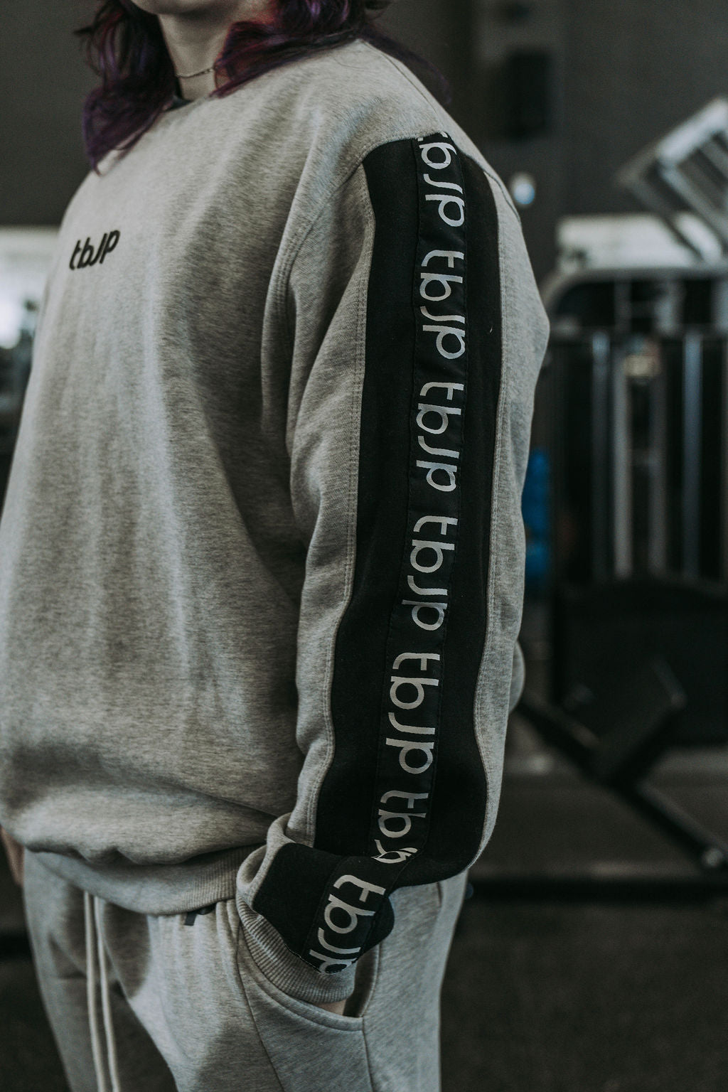 Side Stripe Logo Sweater in Grey