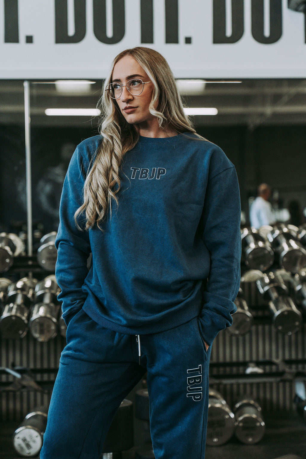 Do The Work Sweater in Acid Wash Blue