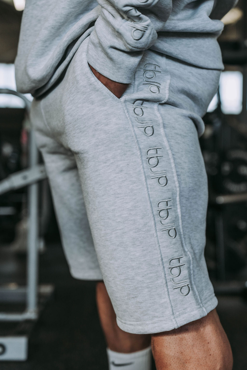 Light Grey Shorts with Stitched Logo Detail