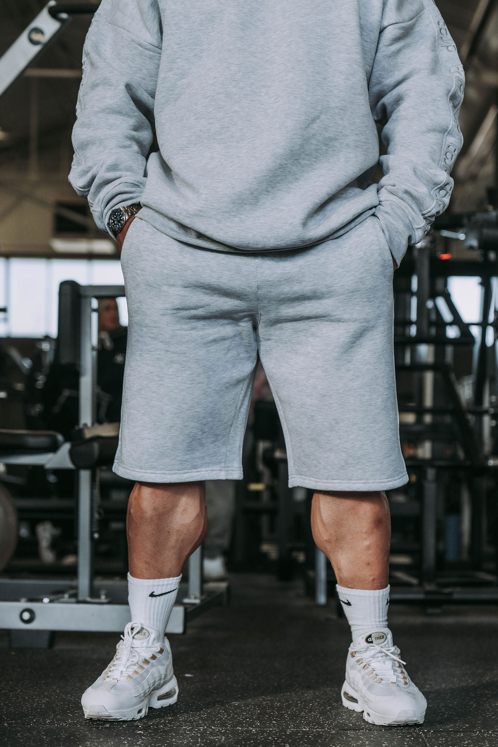 Light Grey Shorts with Stitched Logo Detail