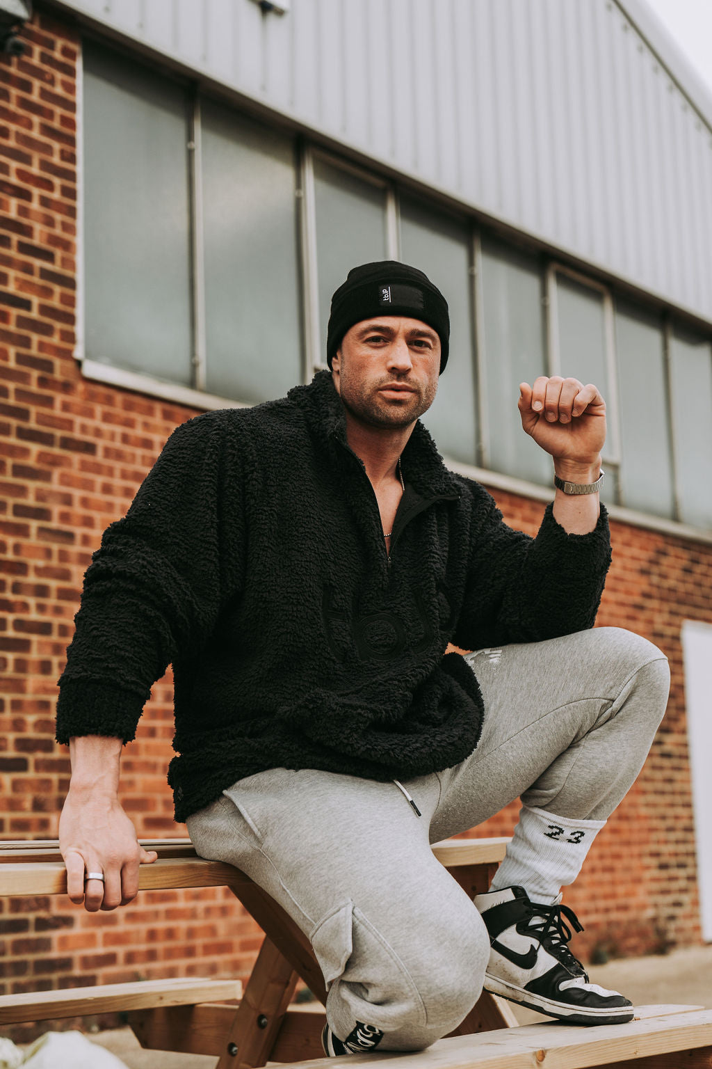 Sherpa Fleece High Neck Jumper in Black