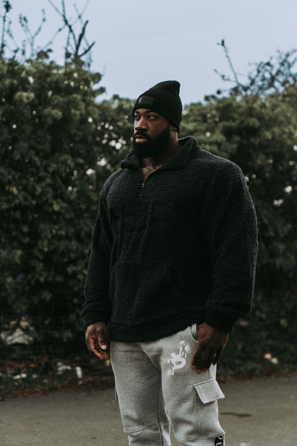 Sherpa Fleece High Neck Jumper in Black