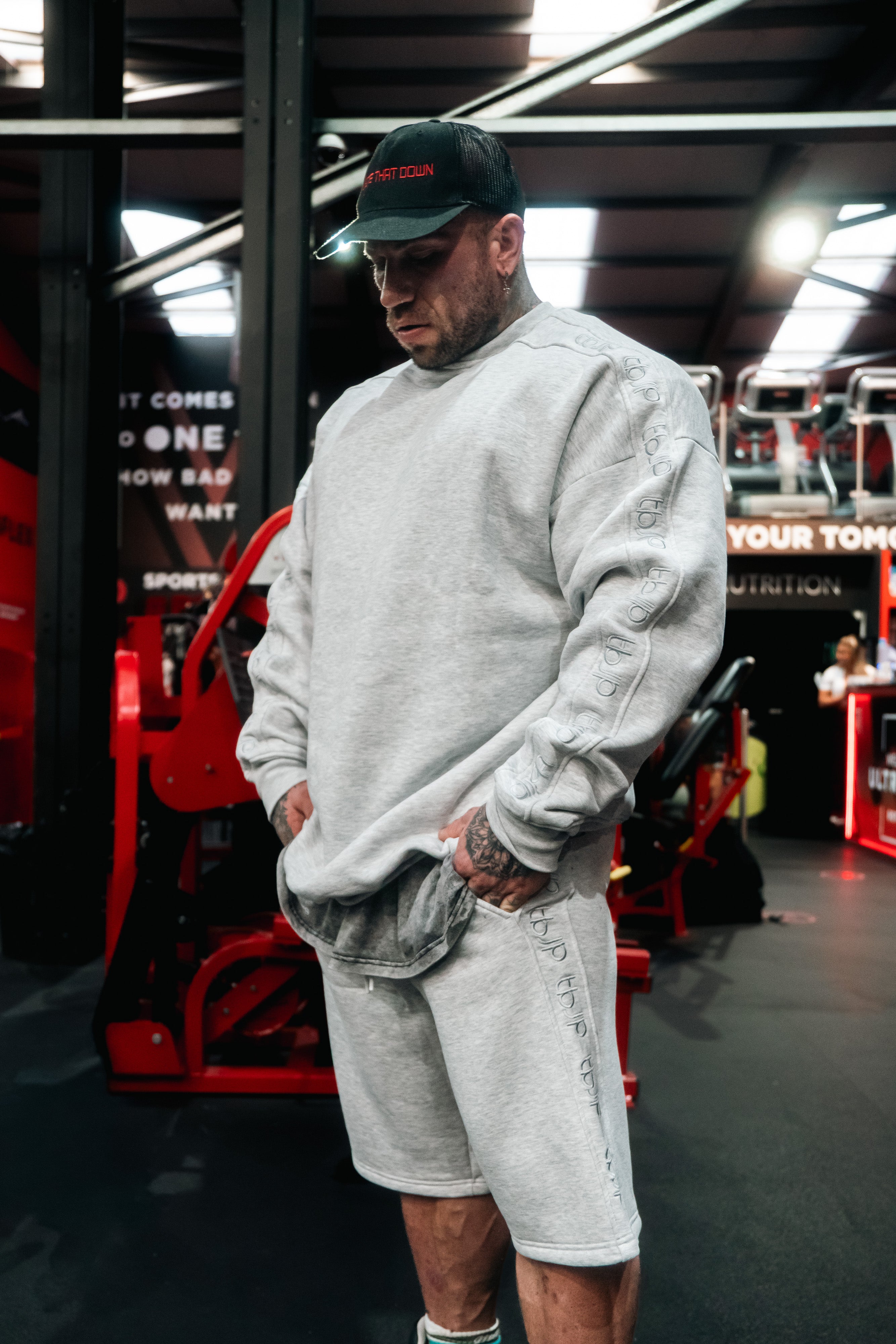 Light Grey Shorts with Stitched Logo Detail